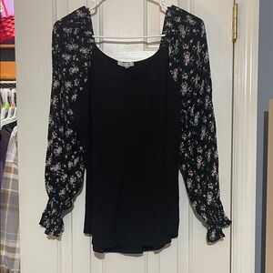 Maurices Black Top with Floral Sleeves
